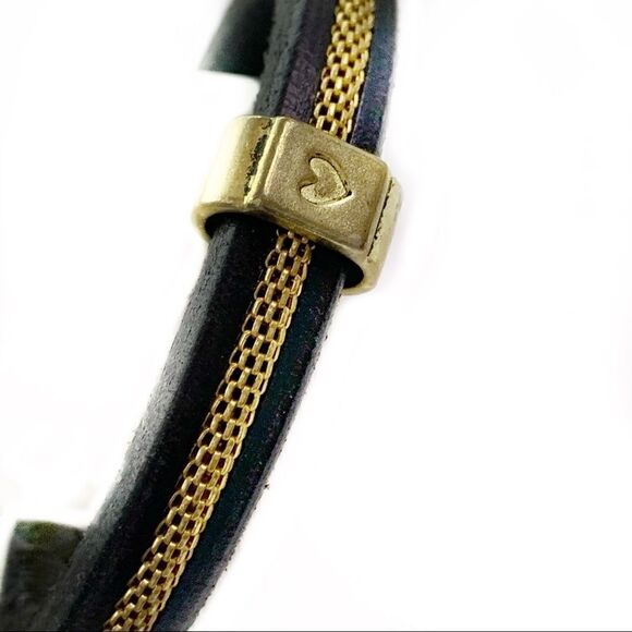 Modern leather gold mesh heart European bracelet - Picture 2 of 9